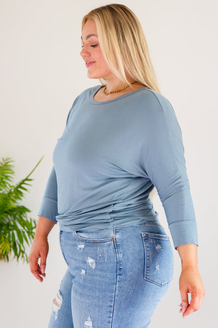 Daytime Boat Neck Top in Blue Gray-Tops-Inspired by Justeen-Women's Clothing Boutique in Chicago, Illinois
