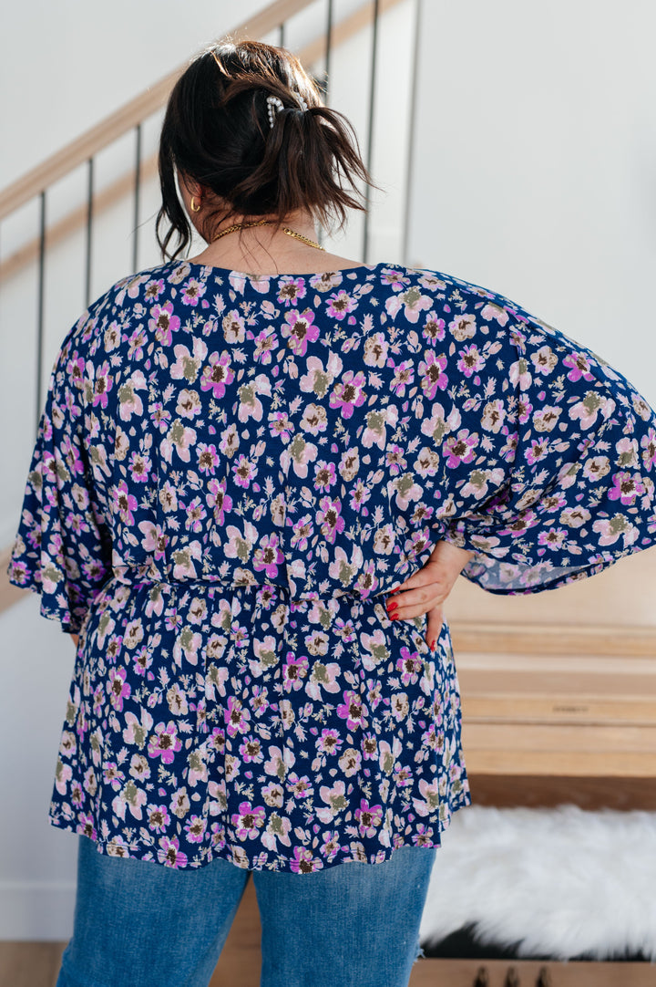 Dearest Dreamer Peplum Top in Navy Floral-Long Sleeve Tops-Inspired by Justeen-Women's Clothing Boutique in Chicago, Illinois