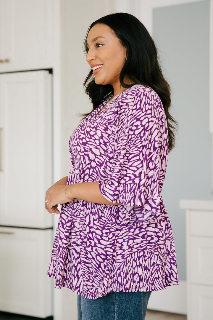 Dearest Dreamer Peplum Top in Painted Purple-Long Sleeve Tops-Inspired by Justeen-Women's Clothing Boutique in Chicago, Illinois