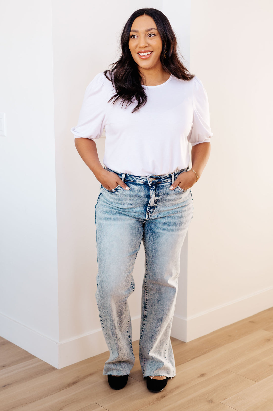 Dory High Waist Mineral Wash Raw Hem Wide Leg Jeans-Denim-Inspired by Justeen-Women's Clothing Boutique