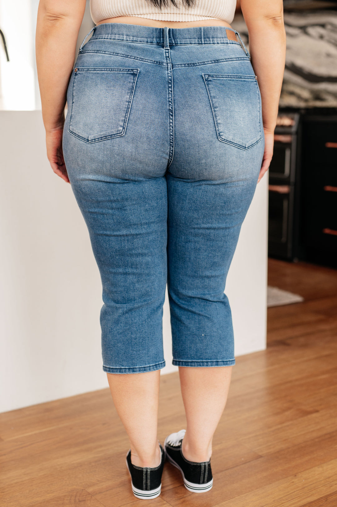 Emily High Rise Cool Denim Pull On Capri Jeans-Denim-Inspired by Justeen-Women's Clothing Boutique in Chicago, Illinois