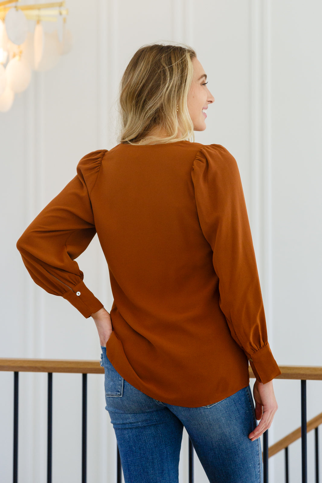 Enjoy This Moment V Neck Blouse In Toffee-Tops-Inspired by Justeen-Women's Clothing Boutique in Chicago, Illinois
