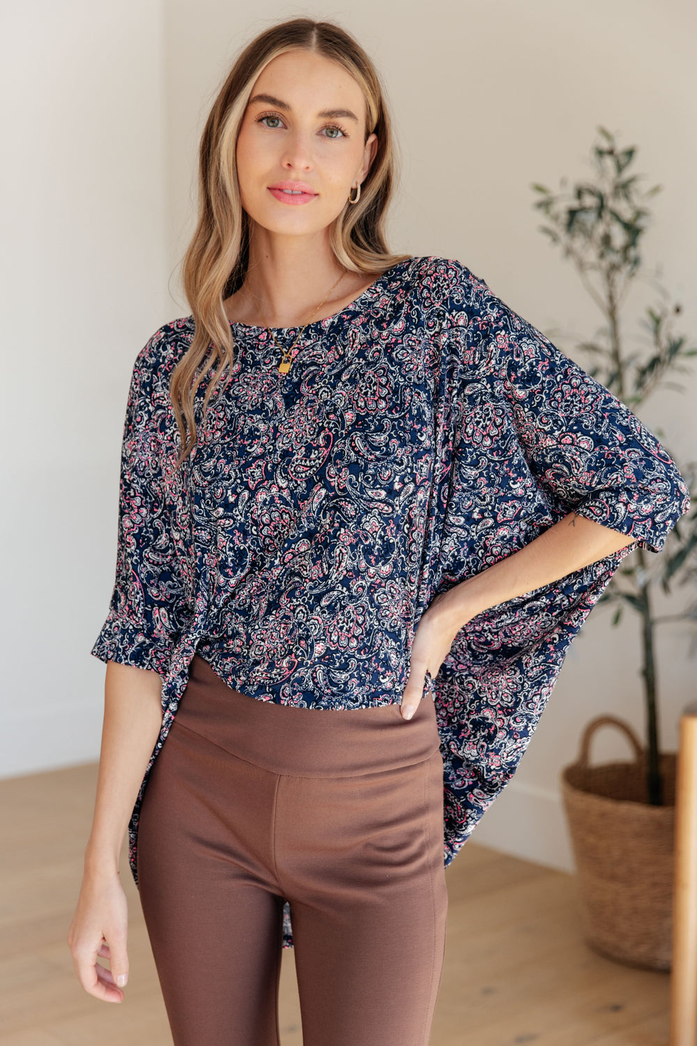 Essential Blouse in Navy Paisley-Short Sleeve Tops-Inspired by Justeen-Women's Clothing Boutique in Chicago, Illinois