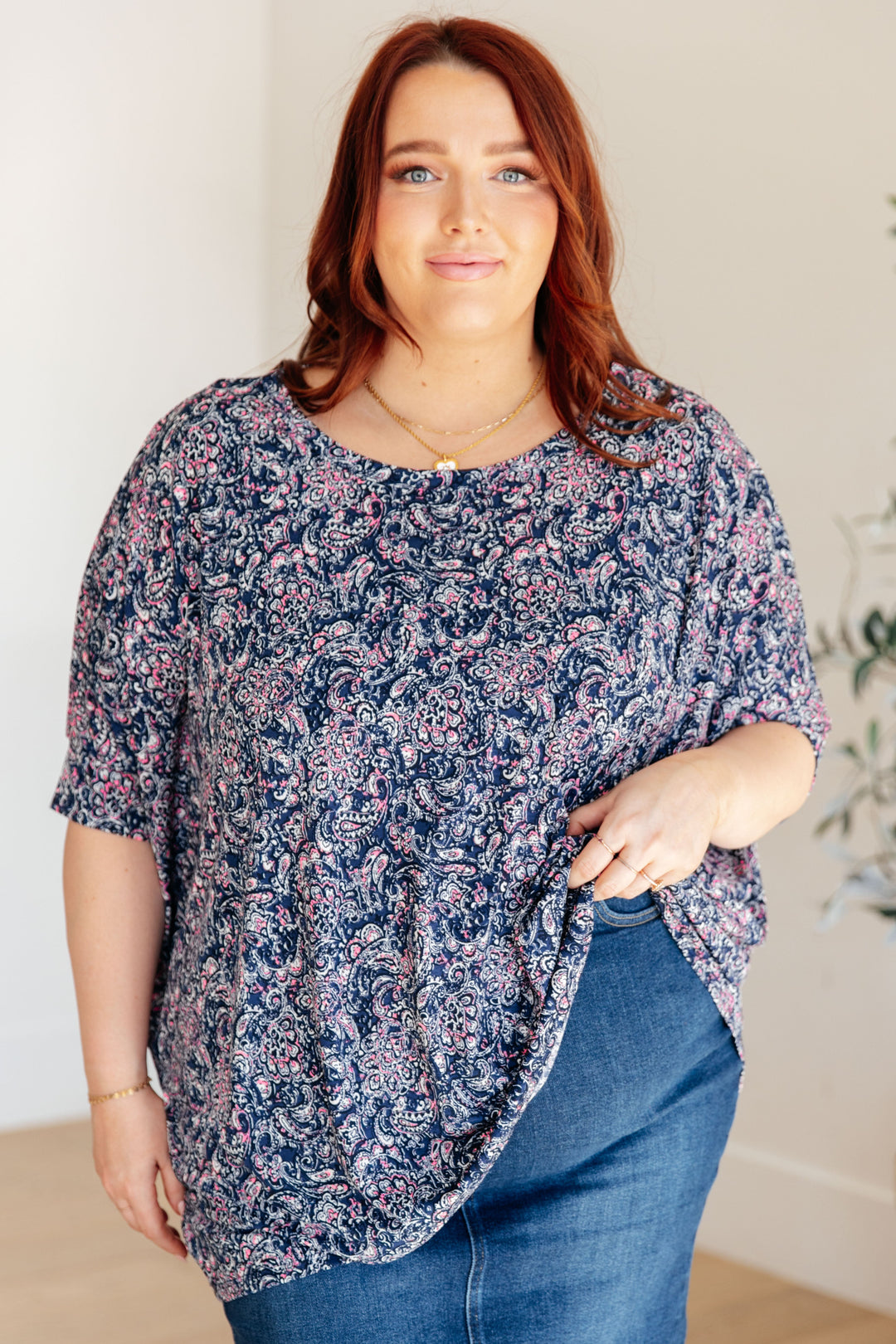 Essential Blouse in Navy Paisley-Short Sleeve Tops-Inspired by Justeen-Women's Clothing Boutique in Chicago, Illinois