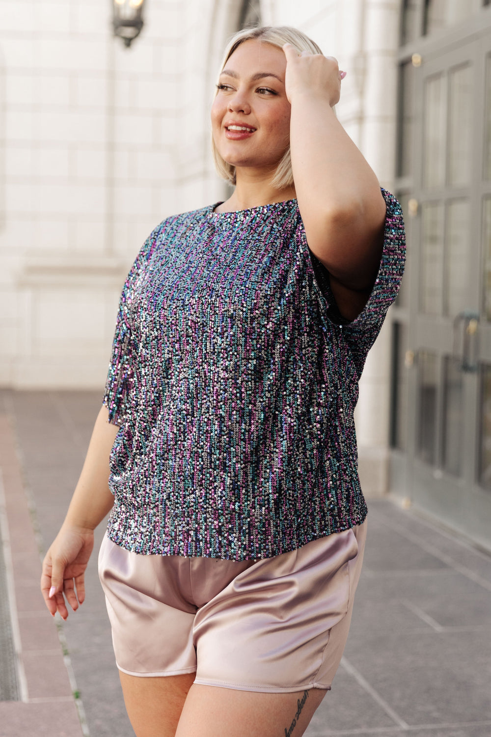 Evening of Stars Sequin Top-Short Sleeve Tops-Inspired by Justeen-Women's Clothing Boutique in Chicago, Illinois