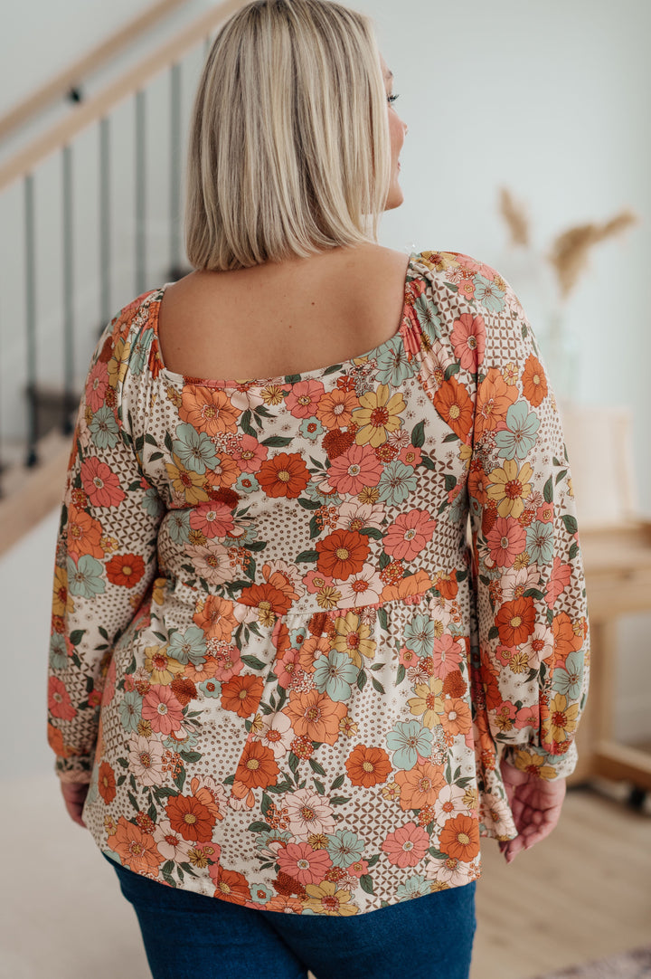 Fall For Florals Babydoll Top-Long Sleeve Tops-Inspired by Justeen-Women's Clothing Boutique