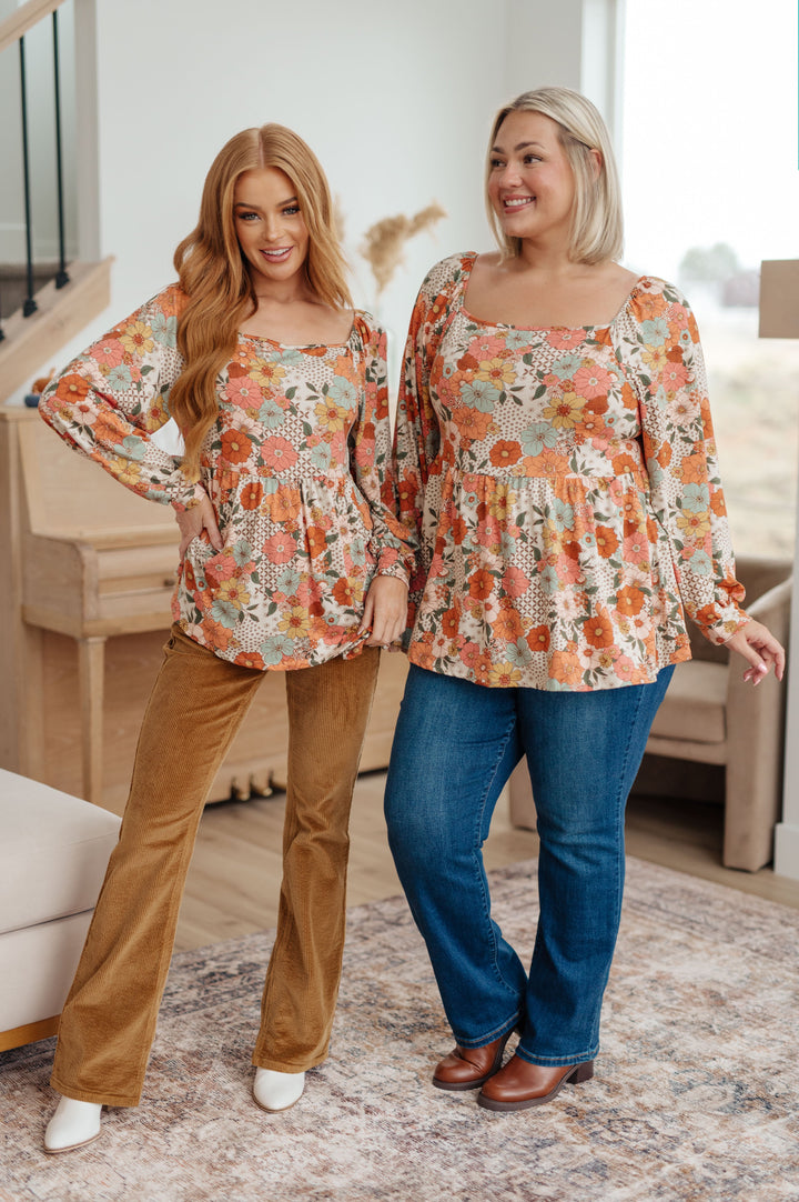 Fall For Florals Babydoll Top-Long Sleeve Tops-Inspired by Justeen-Women's Clothing Boutique in Chicago, Illinois