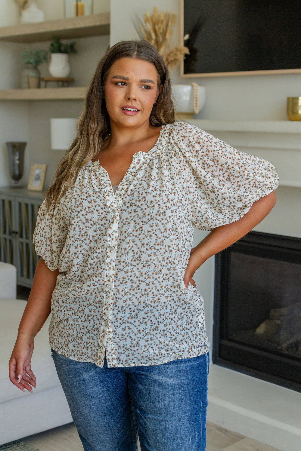 Fancy Me Floral Button Down-Short Sleeve Tops-Inspired by Justeen-Women's Clothing Boutique in Chicago, Illinois