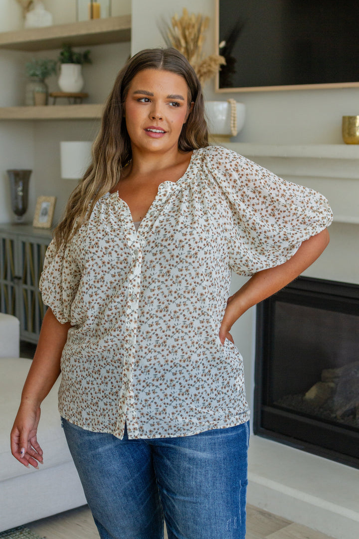 Fancy Me Floral Button Down-Short Sleeve Tops-Inspired by Justeen-Women's Clothing Boutique