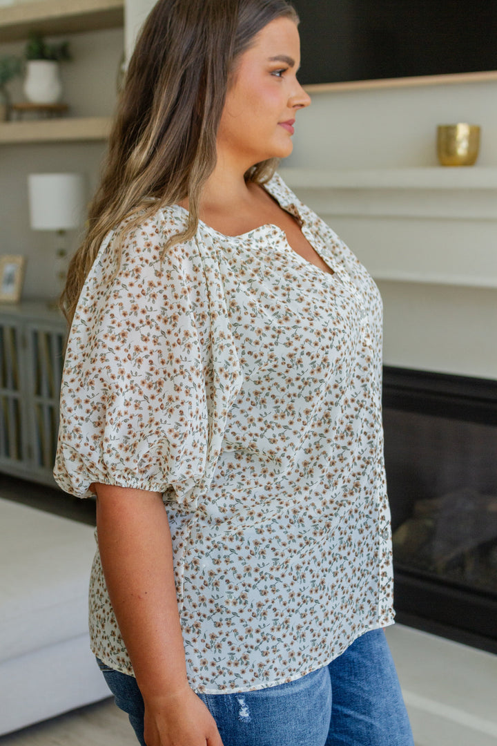 Fancy Me Floral Button Down-Short Sleeve Tops-Inspired by Justeen-Women's Clothing Boutique