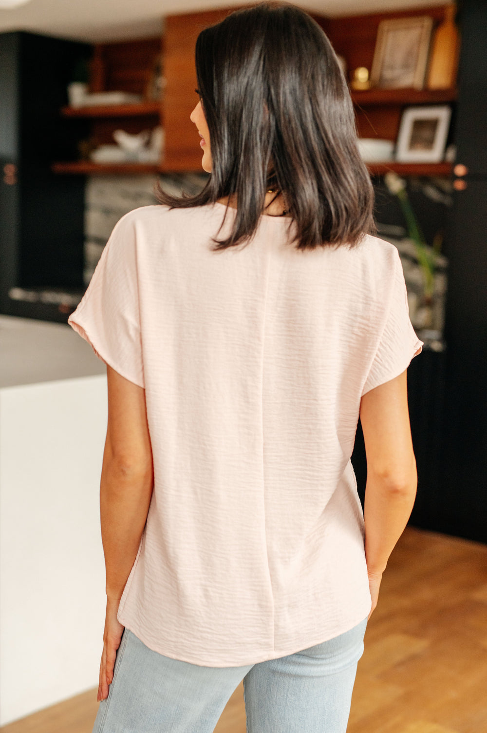 Frequently Asked Questions V-Neck Top in Blush-Short Sleeve Tops-Inspired by Justeen-Women's Clothing Boutique