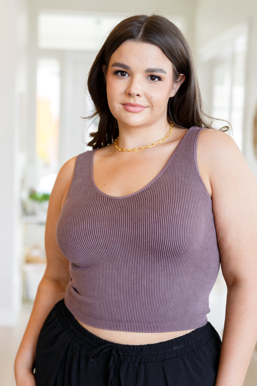 Fundamentals Ribbed Seamless Reversible Tank in Brown-Tank Tops-Inspired by Justeen-Women's Clothing Boutique in Chicago, Illinois