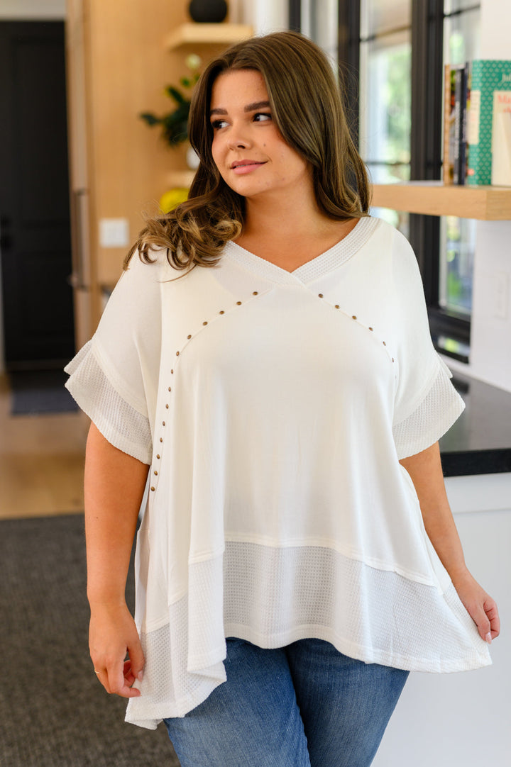 Giving In V Neck Spliced Top-Short Sleeve Tops-Inspired by Justeen-Women's Clothing Boutique