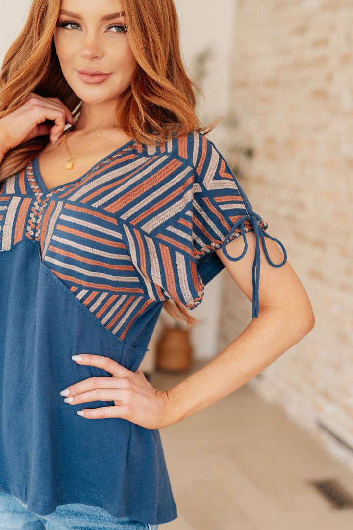Greece Lightning V-Neck Blouse-Short Sleeve Tops-Inspired by Justeen-Women's Clothing Boutique in Chicago, Illinois