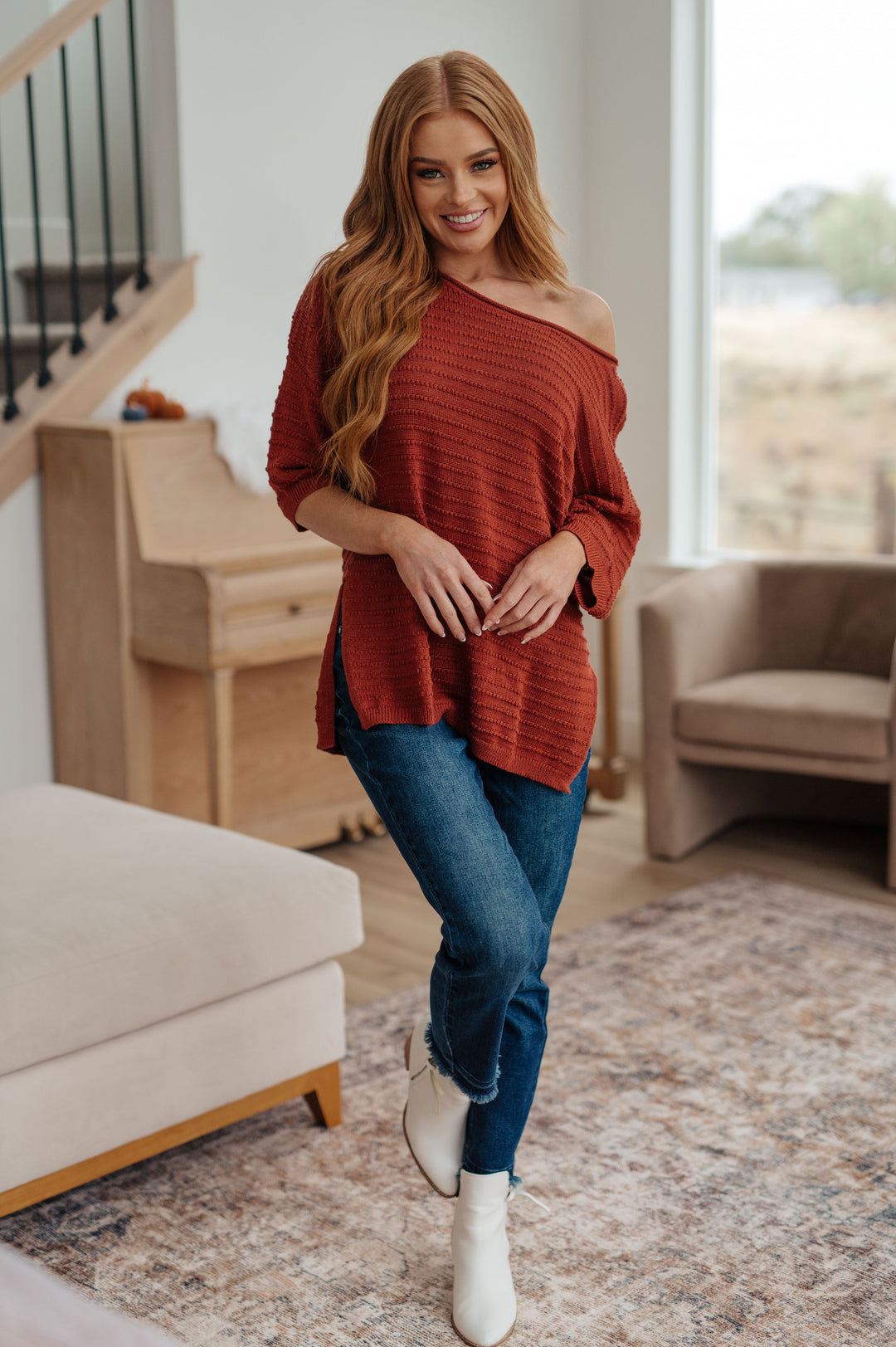 High Tide Oversize Top in Rust-Long Sleeve Tops-Inspired by Justeen-Women's Clothing Boutique