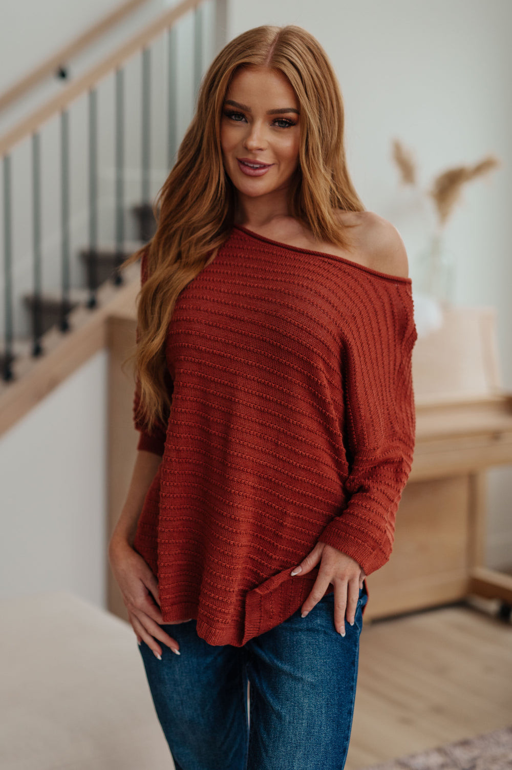 High Tide Oversize Top in Rust-Long Sleeve Tops-Inspired by Justeen-Women's Clothing Boutique in Chicago, Illinois