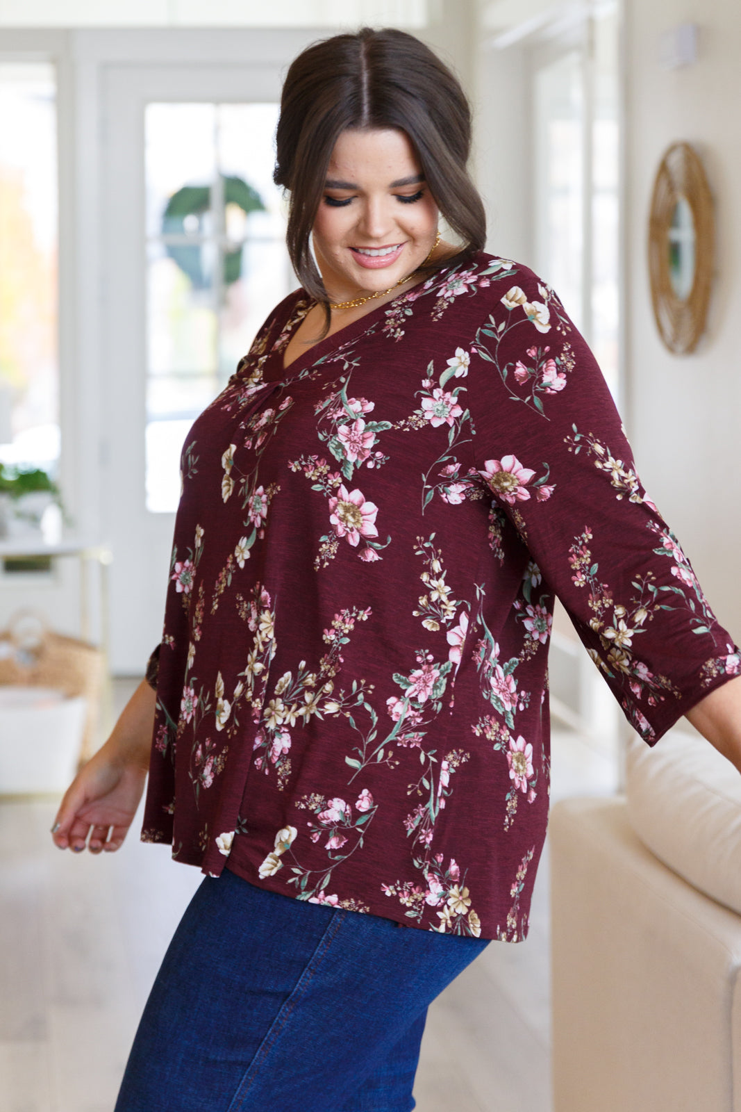 Hometown Classic Top in Wine Floral-Long Sleeve Tops-Inspired by Justeen-Women's Clothing Boutique in Chicago, Illinois
