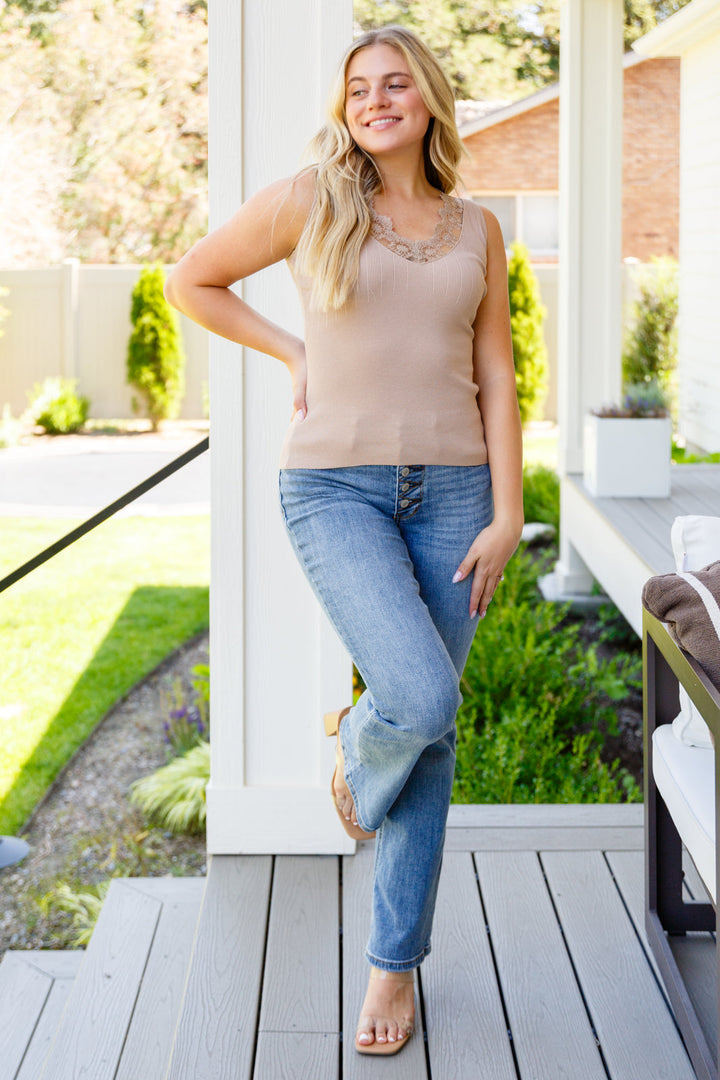 I Can Love You Better Lace Tank in Taupe-Tank Tops-Inspired by Justeen-Women's Clothing Boutique