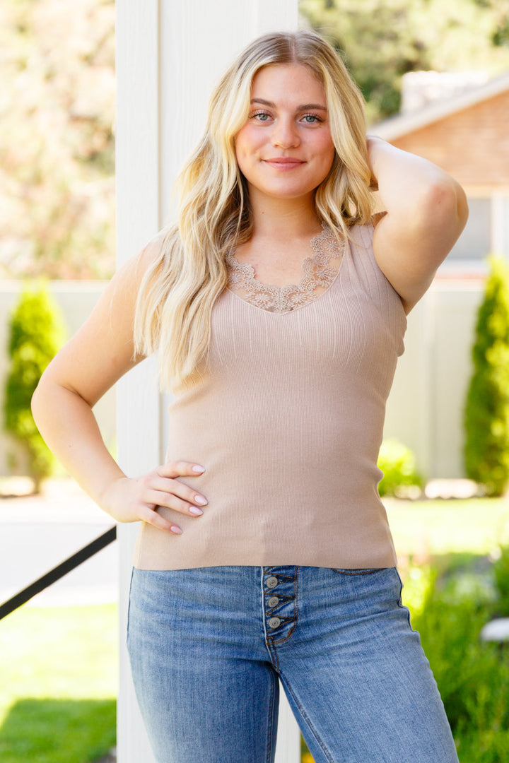 I Can Love You Better Lace Tank in Taupe-Tank Tops-Inspired by Justeen-Women's Clothing Boutique