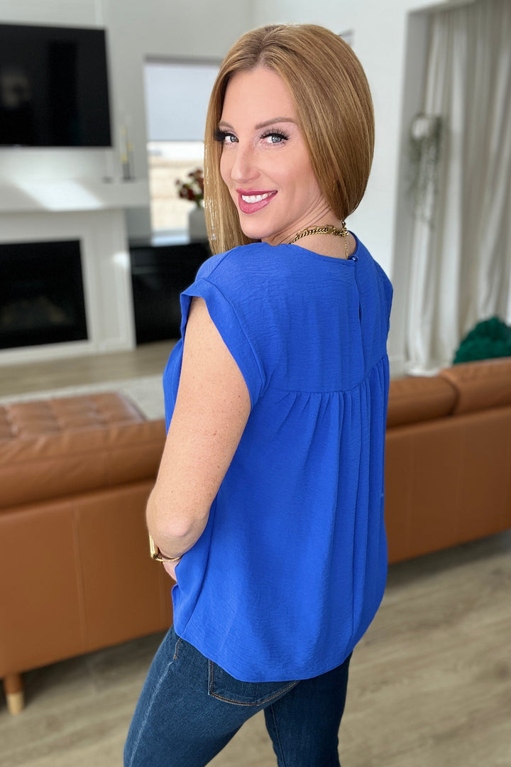Airflow Babydoll Top in Royal Blue-Short Sleeve Tops-Inspired by Justeen-Women's Clothing Boutique in Chicago, Illinois