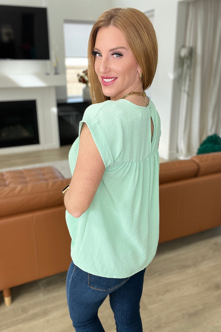 Airflow Babydoll Top in Sage-Short Sleeve Tops-Inspired by Justeen-Women's Clothing Boutique in Chicago, Illinois
