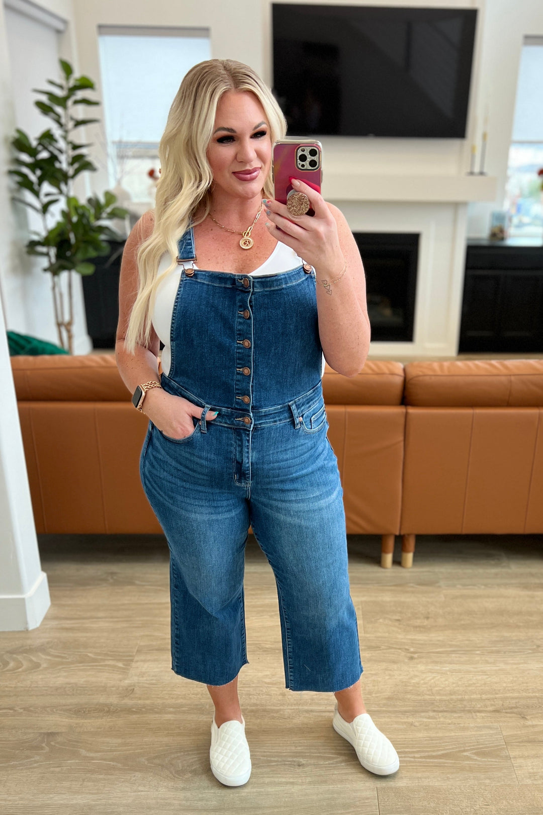 Priscilla High Rise Crop Wide Leg Denim Overalls-Denim-Inspired by Justeen-Women's Clothing Boutique