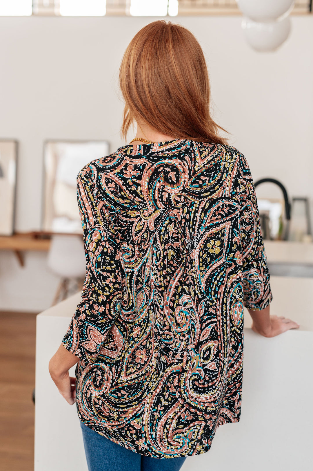 I Think Different Top Teal Paisley-Long Sleeve Tops-Inspired by Justeen-Women's Clothing Boutique in Chicago, Illinois