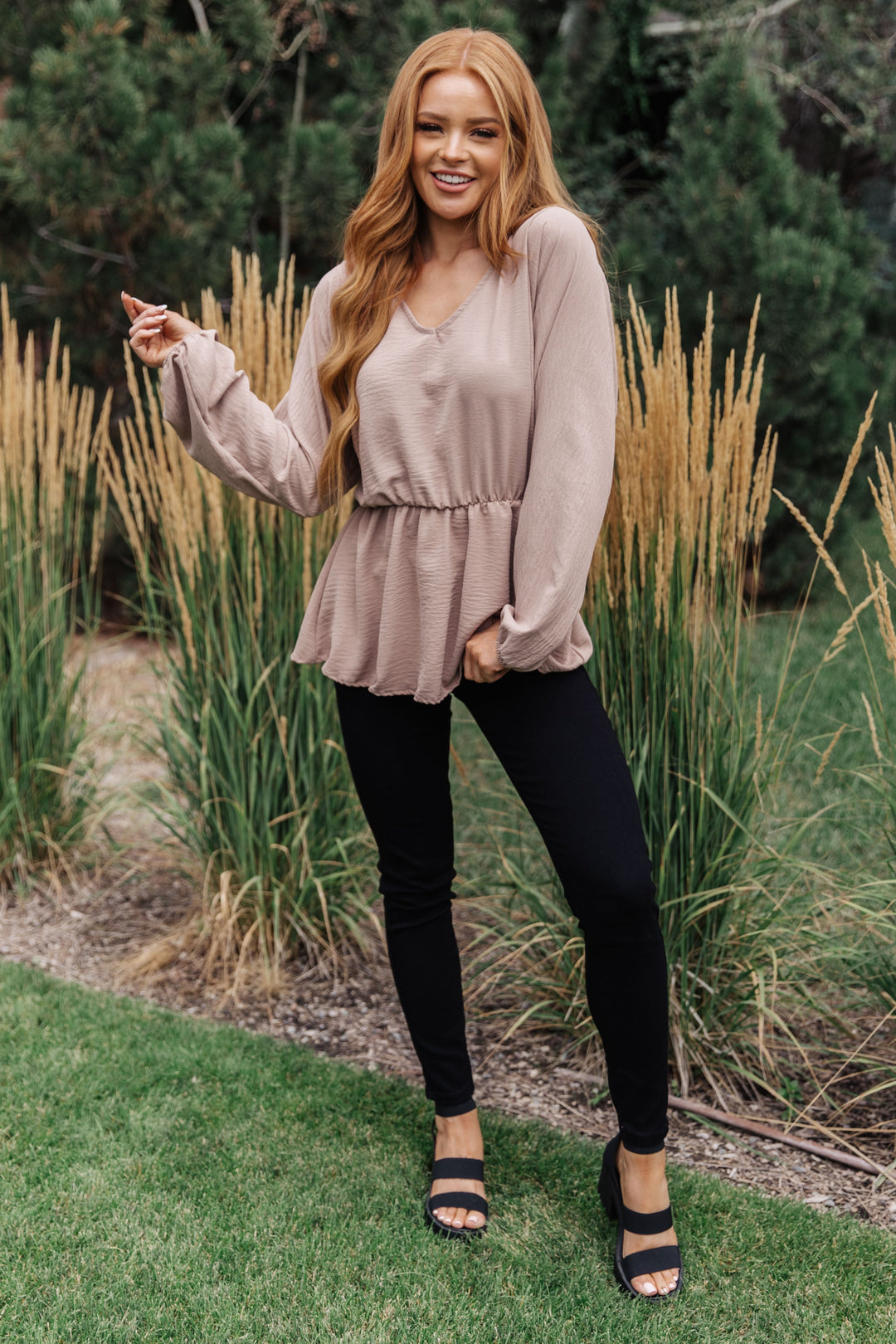 Imagine It All V-Neck Peplum Top-Long Sleeve Tops-Inspired by Justeen-Women's Clothing Boutique