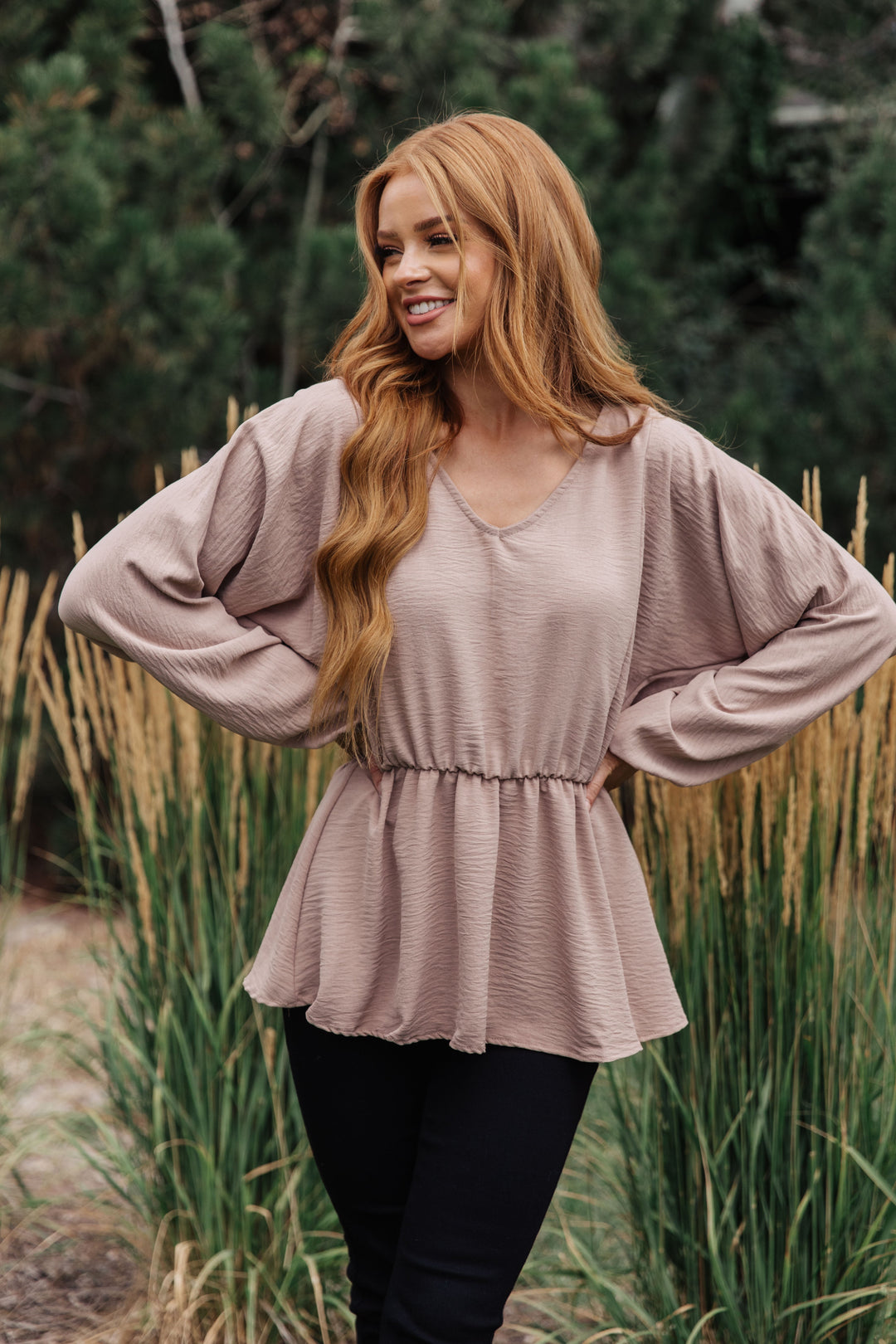 Imagine It All V-Neck Peplum Top-Long Sleeve Tops-Inspired by Justeen-Women's Clothing Boutique