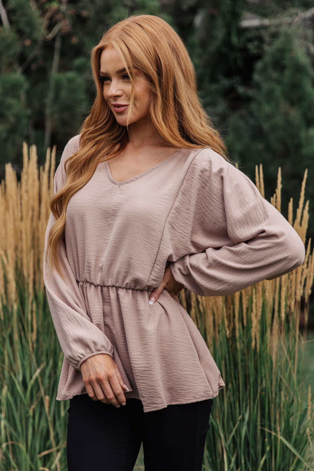 Imagine It All V-Neck Peplum Top-Long Sleeve Tops-Inspired by Justeen-Women's Clothing Boutique