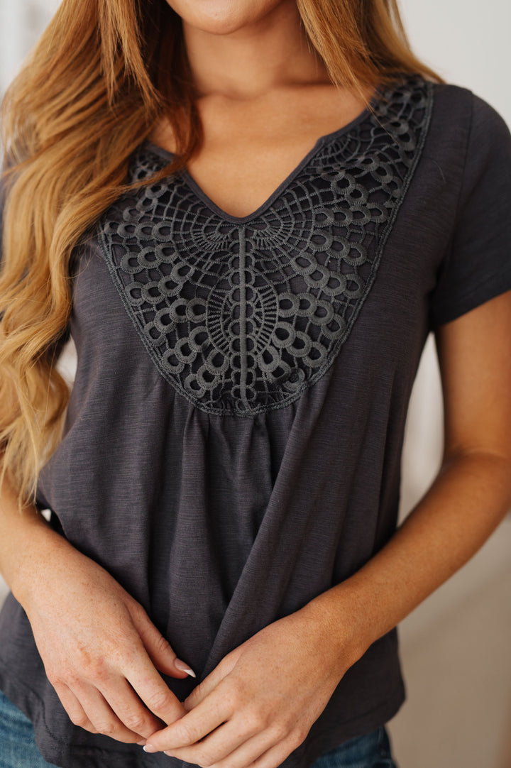 In the Detail Crocheted Accent Top-Short Sleeve Tops-Inspired by Justeen-Women's Clothing Boutique