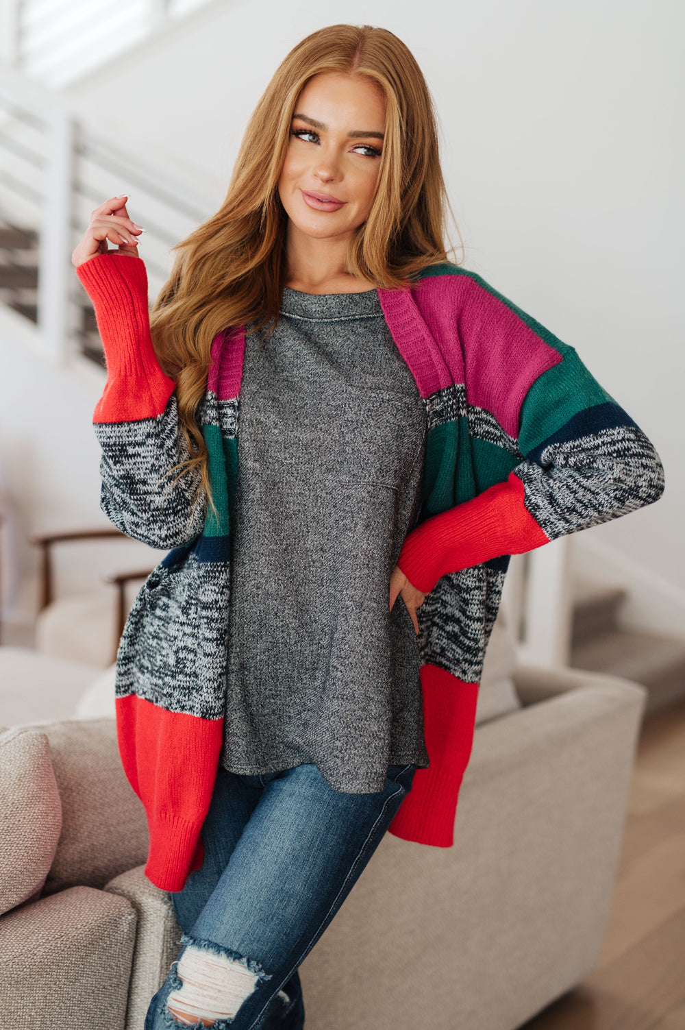 Keep it Cozy Striped Cardigan-Cardigans + Kimonos-Inspired by Justeen-Women's Clothing Boutique in Chicago, Illinois