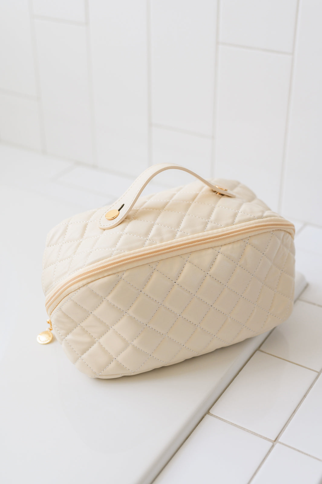 Large Capacity Quilted Makeup Bag in Cream-Home & Decor-Inspired by Justeen-Women's Clothing Boutique in Chicago, Illinois