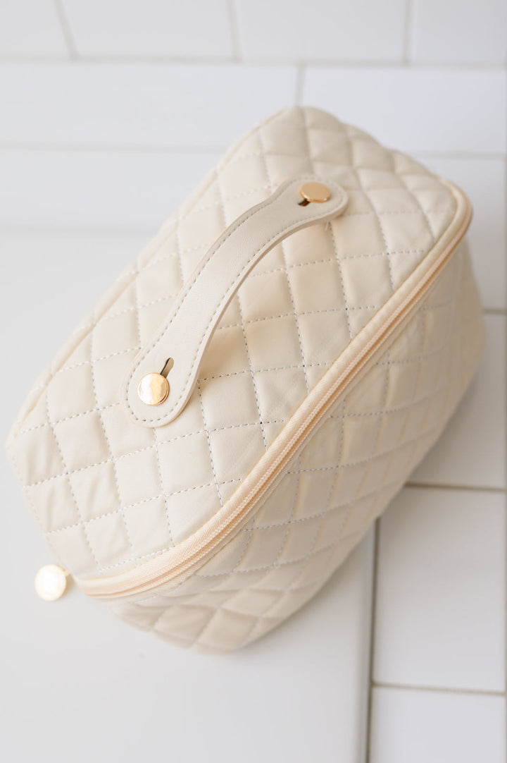 Large Capacity Quilted Makeup Bag in Cream-220 Beauty/Gift-Inspired by Justeen-Women's Clothing Boutique in Chicago, Illinois