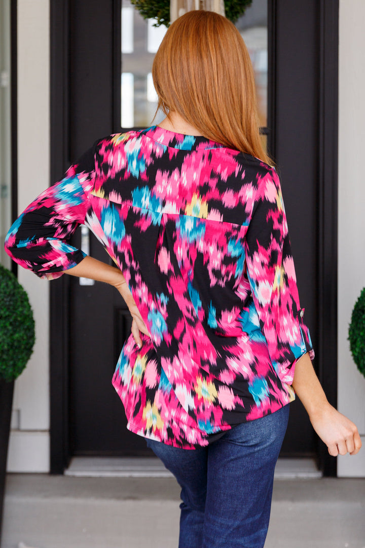 Little Lovely Blouse in Painted Floral-Long Sleeve Tops-Inspired by Justeen-Women's Clothing Boutique in Chicago, Illinois
