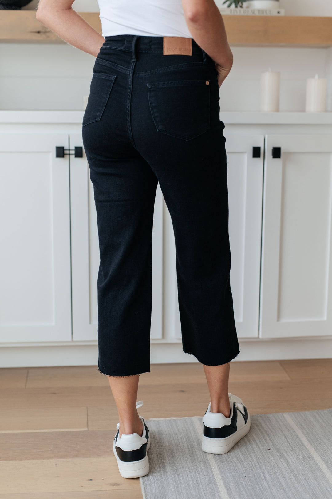 Lizzy High Rise Control Top Wide Leg Crop Jeans in Black-Denim-Inspired by Justeen-Women's Clothing Boutique in Chicago, Illinois