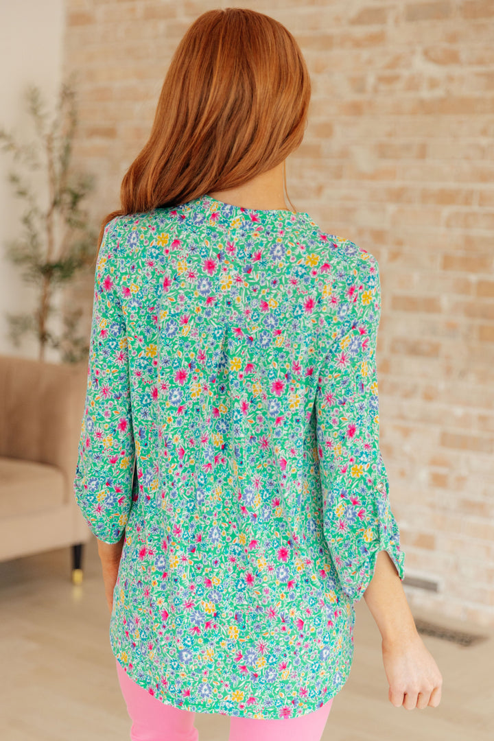 Lizzy Top in Emerald Floral-Short Sleeve Tops-Inspired by Justeen-Women's Clothing Boutique