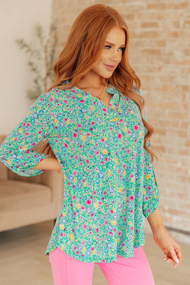 Lizzy Top in Emerald Floral-Short Sleeve Tops-Inspired by Justeen-Women's Clothing Boutique