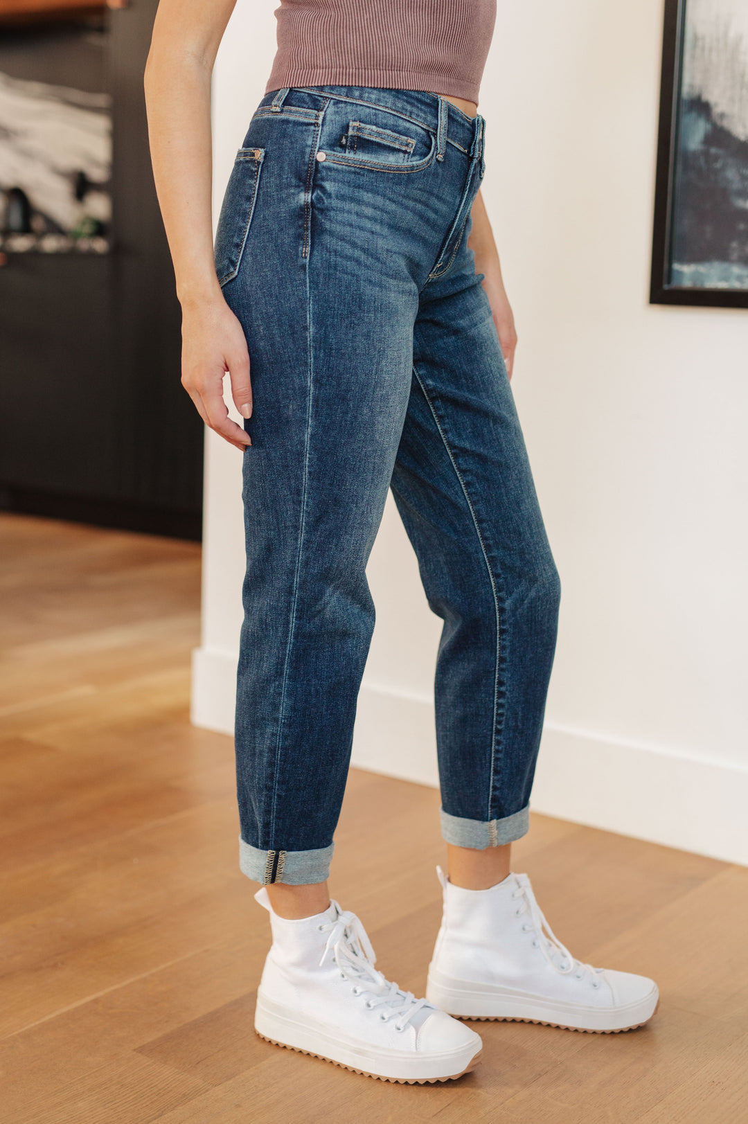 London Midrise Cuffed Boyfriend Jeans-Denim-Inspired by Justeen-Women's Clothing Boutique in Chicago, Illinois