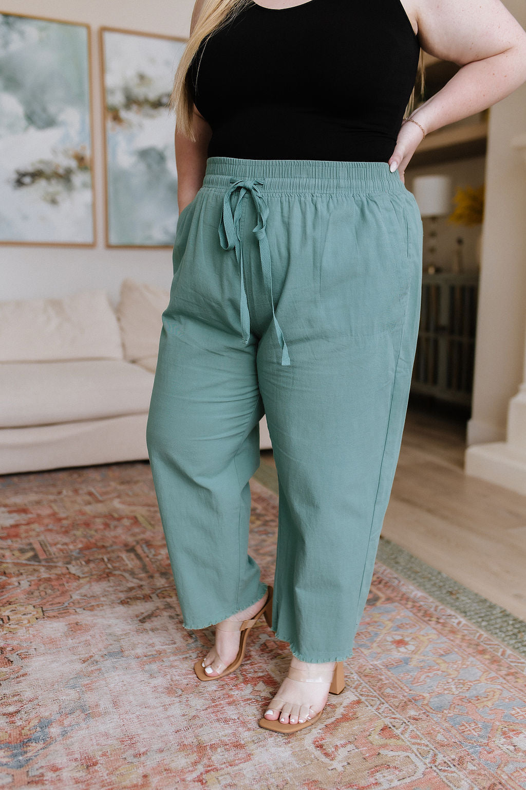 Love Me Dearly High Waisted Pants in Jade-Pants-Inspired by Justeen-Women's Clothing Boutique in Chicago, Illinois