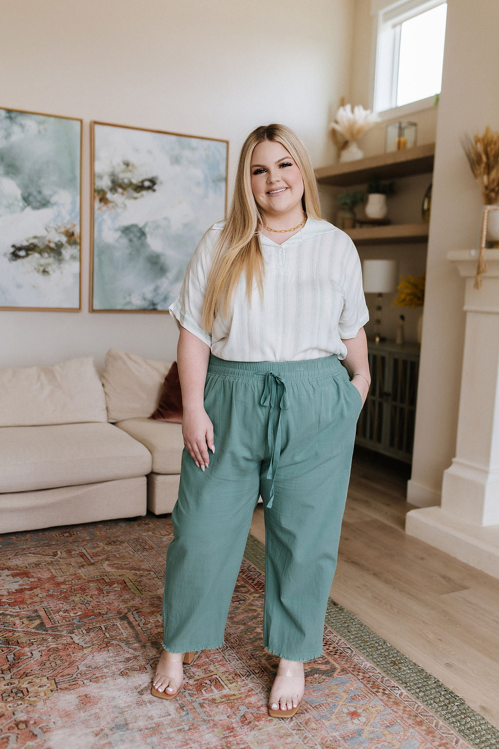 Love Me Dearly High Waisted Pants in Jade-Pants-Inspired by Justeen-Women's Clothing Boutique