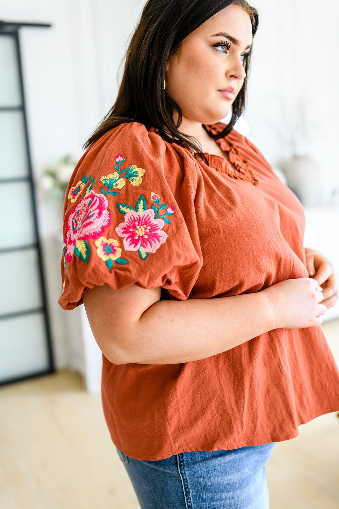 Luisa Embroidered Blouse-Short Sleeve Tops-Inspired by Justeen-Women's Clothing Boutique