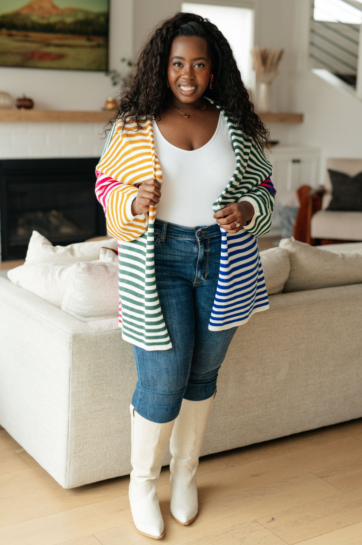 Marquee Lights Striped Cardigan-Cardigans + Kimonos-Inspired by Justeen-Women's Clothing Boutique in Chicago, Illinois
