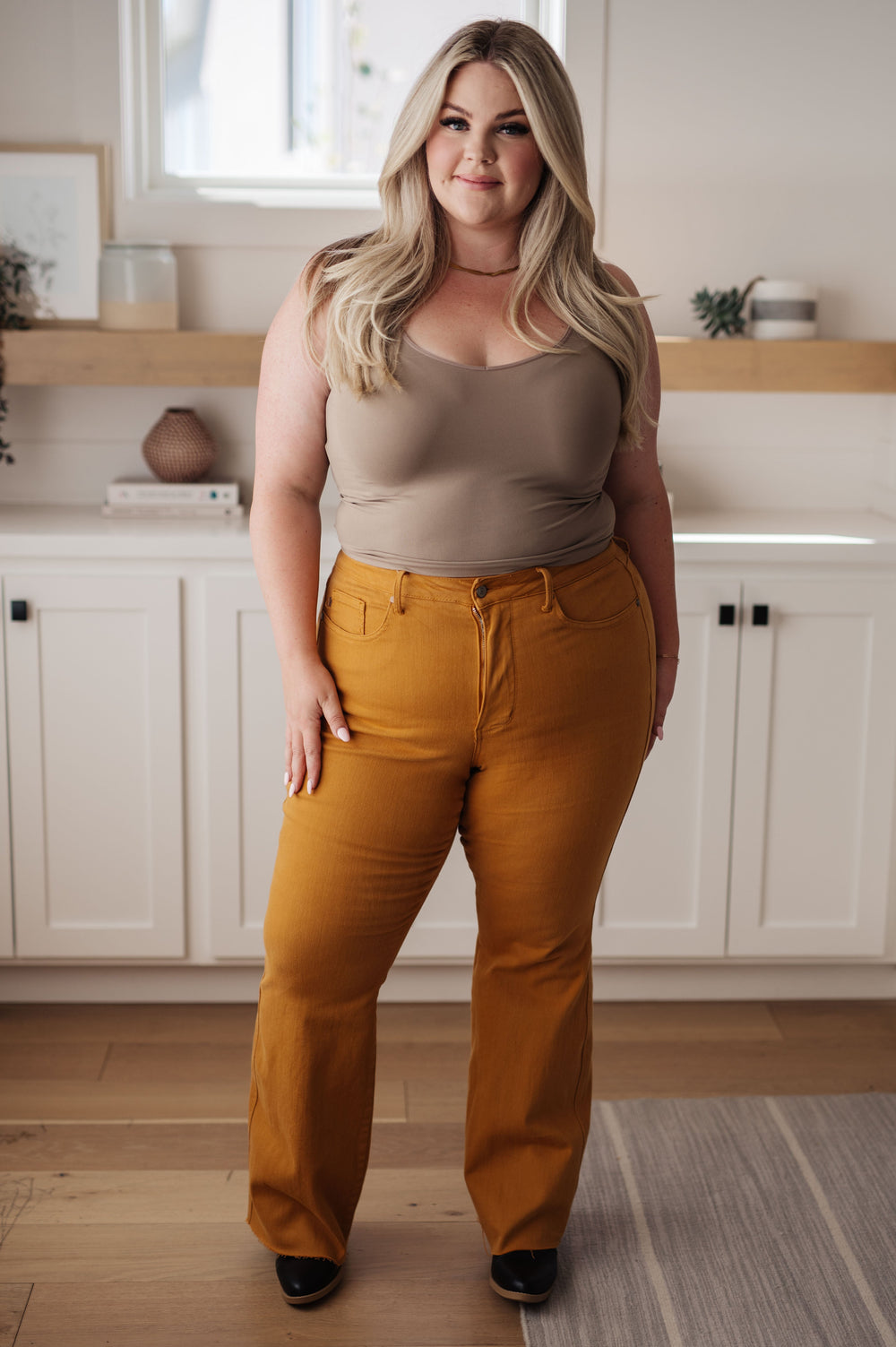 Melinda High Rise Control Top Flare Jeans in Marigold-Denim-Inspired by Justeen-Women's Clothing Boutique in Chicago, Illinois