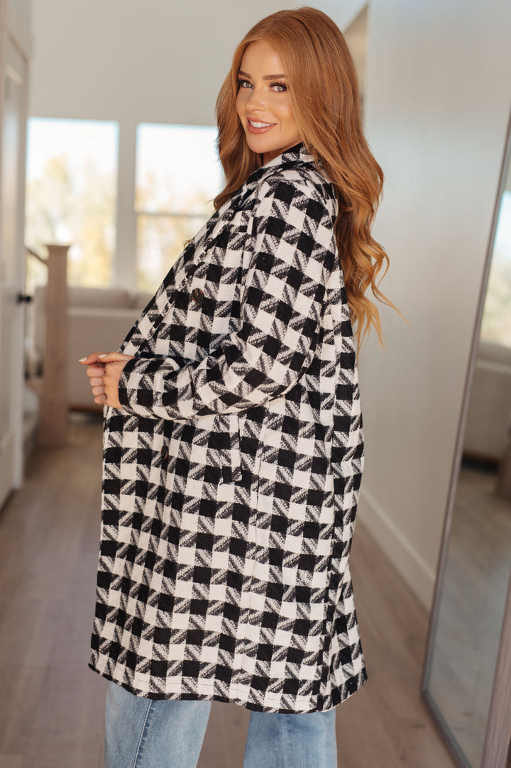 Monochromatic Moment Houndstooth Coat-Outerwear-Inspired by Justeen-Women's Clothing Boutique in Chicago, Illinois