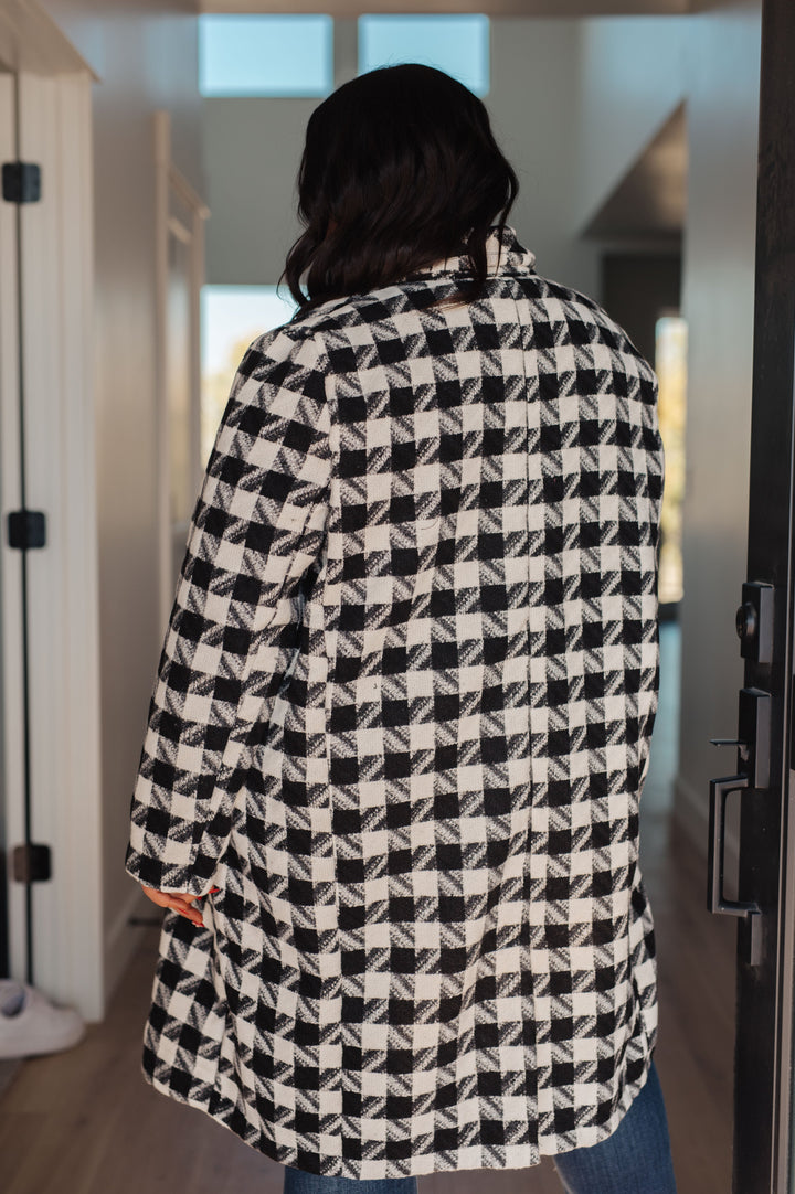 Monochromatic Moment Houndstooth Coat-Outerwear-Inspired by Justeen-Women's Clothing Boutique in Chicago, Illinois