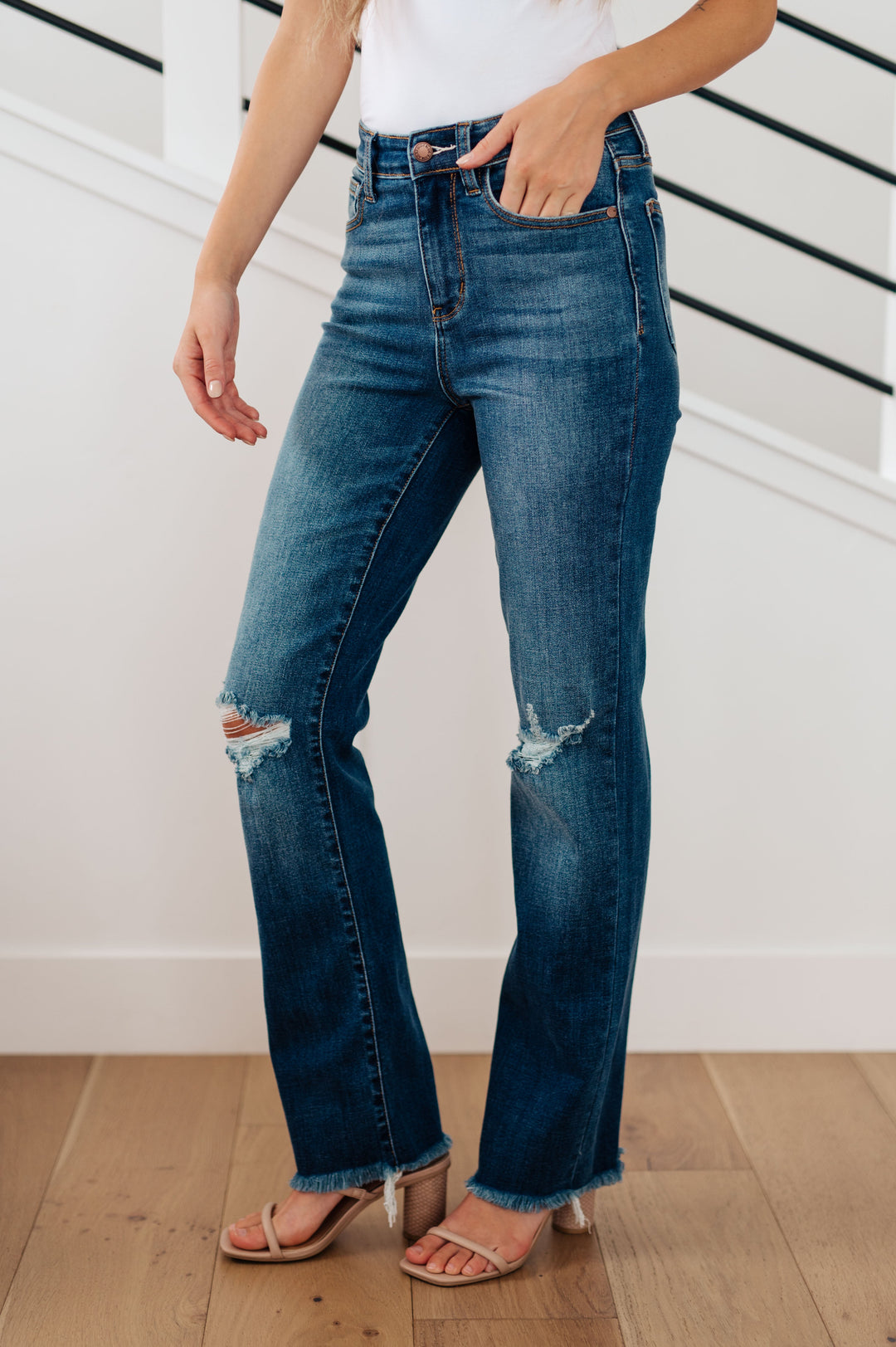 Morgan High Rise Distressed Straight Jeans-Denim-Inspired by Justeen-Women's Clothing Boutique