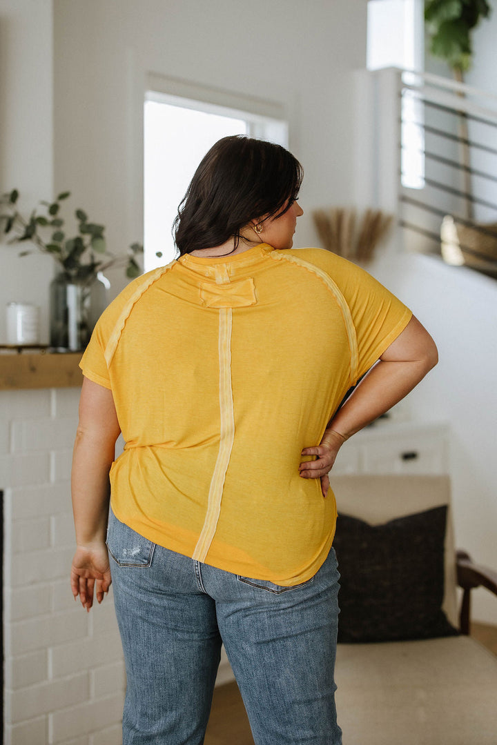 New Edition Mineral Wash T Shirt Yellow-Short Sleeve Tops-Inspired by Justeen-Women's Clothing Boutique