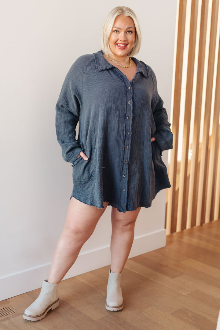 No Trepidation Mineral Wash Shirt Dress-Dresses-Inspired by Justeen-Women's Clothing Boutique in Chicago, Illinois