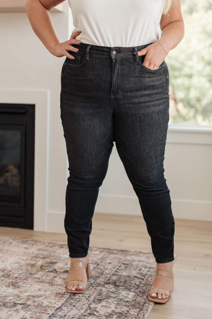 Octavia High Rise Control Top Skinny Jeans in Washed Black-Denim-Inspired by Justeen-Women's Clothing Boutique in Chicago, Illinois